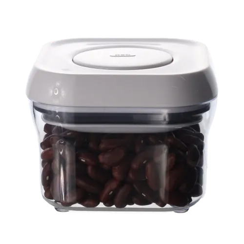 Clear Square Pop Top Storage Container With White Lid Containing Kidney Beans