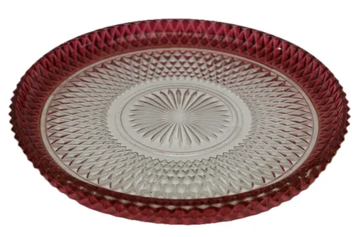 Clear Crystal Platter With Pink Edge Tray