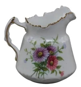 White & Gold With Flowers Porcelain Creamer 