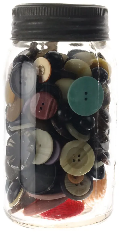 Antique Glass Jar With Assorted Buttons