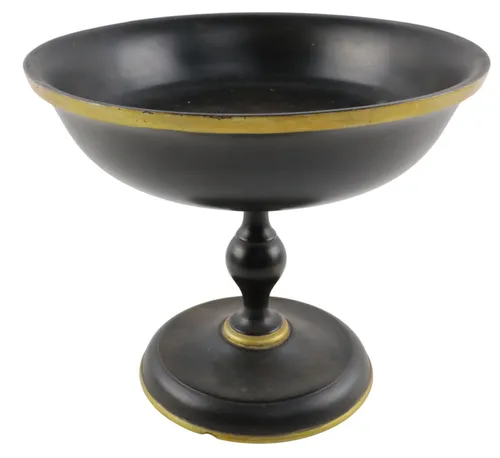 Black & Gold Wood Pedestal Bowl