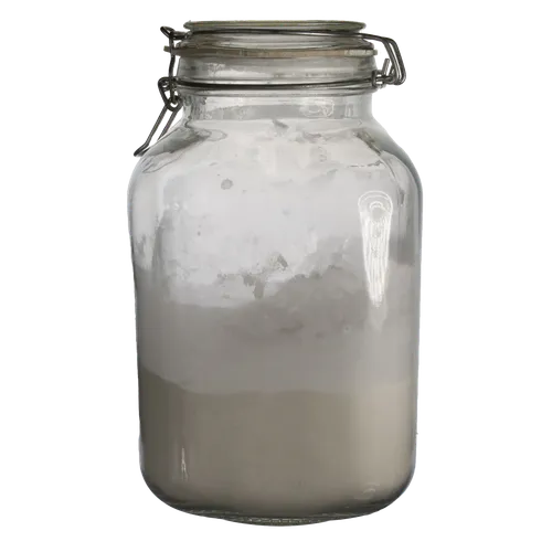 Rounded Rectangular Clear Glass Canister With White Flour