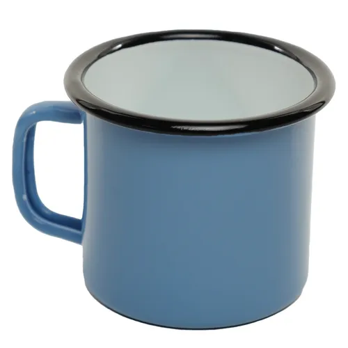 Pale Blue With White Interior & Black Rim Tin Enamel Camping Mug