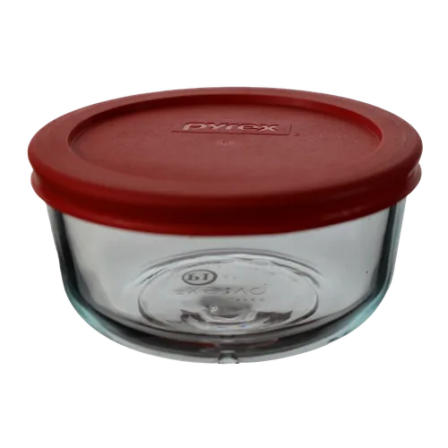 Clear Glass Bowl With Red Plastic Lid - Medium