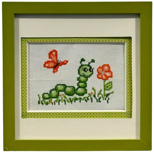 Caterpillar Needlepoint In Green Frame