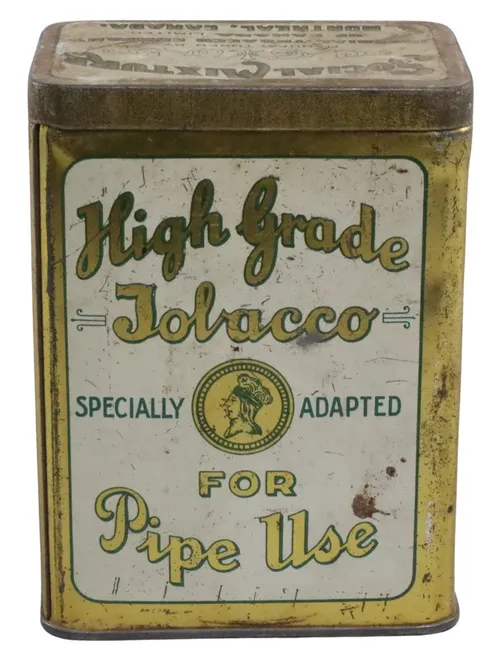 Antique Gold & White Tobacco Tin Container