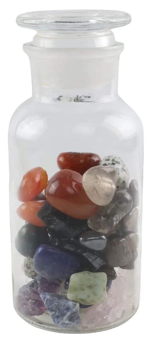 Antique Clear Glass Jar With Polished Gemstones