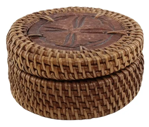 Round Rattan Box With Lid