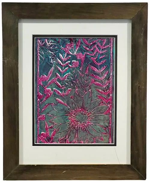 Magenta & Teal Floral Abstract In Wood Frame