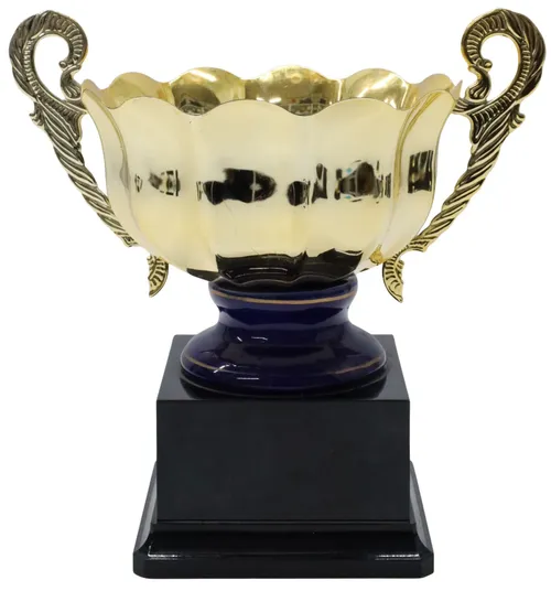 Gold Trophy Cup On Black & Blue Base