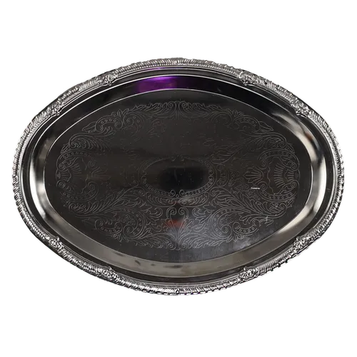 Silver Engraved Pattern Oval Serving Tray
