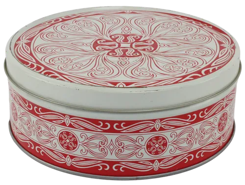 Red & White Patterned Tin Storage Container With Lid