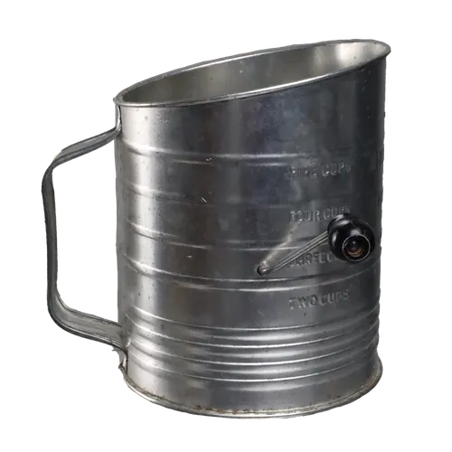 Aged Stainless Flour Sifter With Black Crank Handle