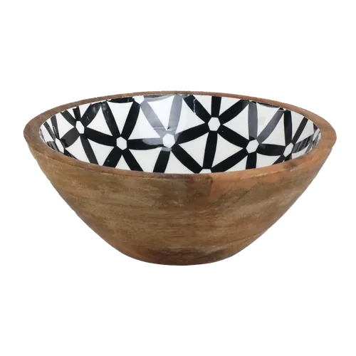 Black & White Gloss Pattern Wood Serving Bowl
