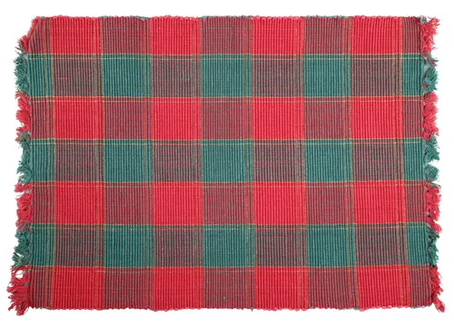 Red & Green Plaid Rectangular Placemat With Fringe