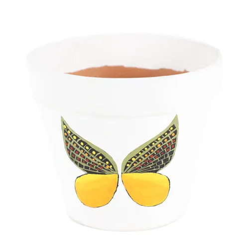 Butterfly White Painted Terra-cotta Plant Pot