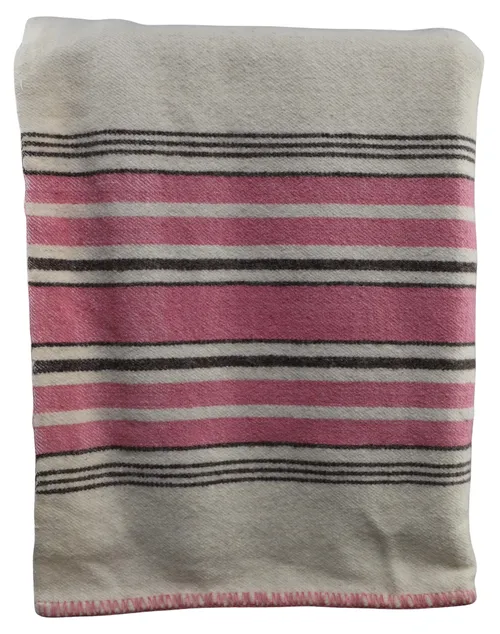 Neapolitan Cream & Pink Stripe Wool Blanket
