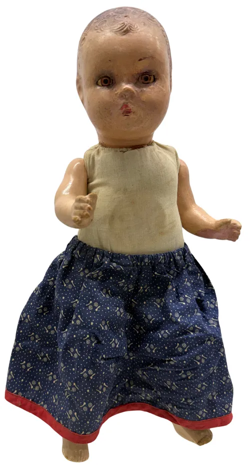Antique Composition Doll With Blue Skirt