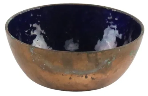 Copper Pinch Bowl With Dark Blue Enamel