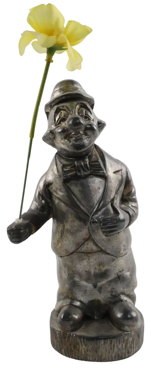 Metal Clown Statue With Flower