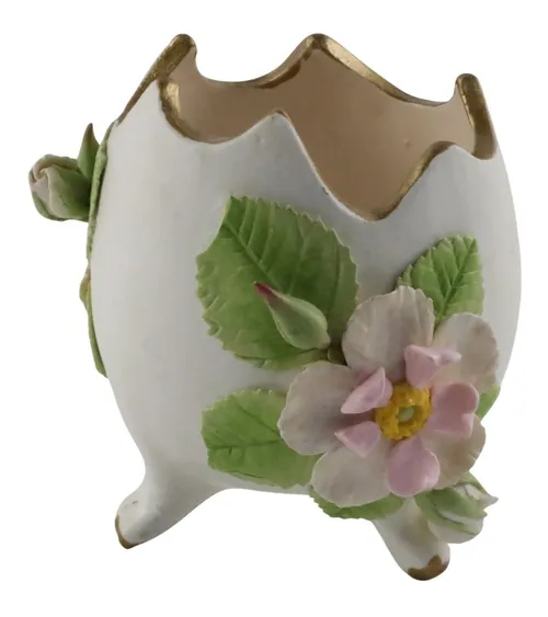 White With Pink Floral Ceramic Egg Vase