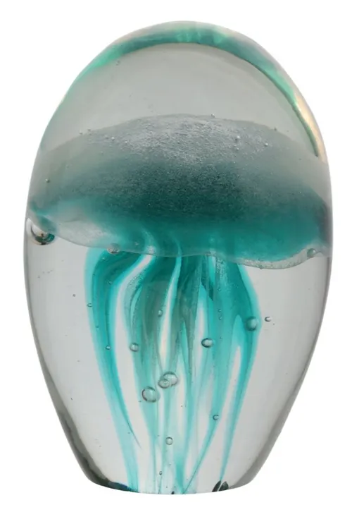 Tall Blown Glass Paperweight With Green Jellyfish