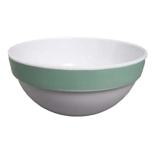 White Melamine Bowl With Sage Rim