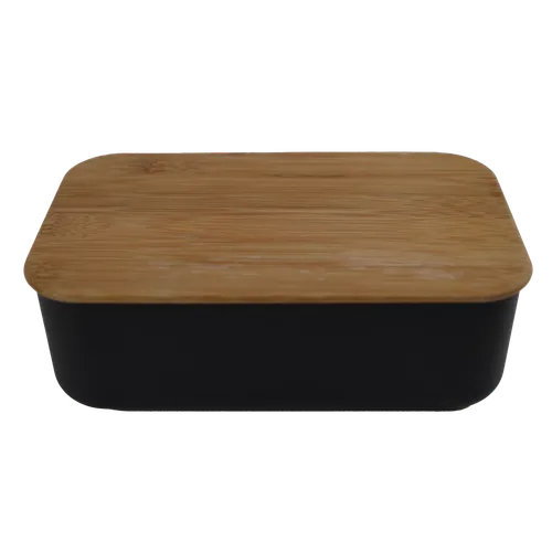 Matte Gun Metal Grey Lunch Container With Bamboo Lid