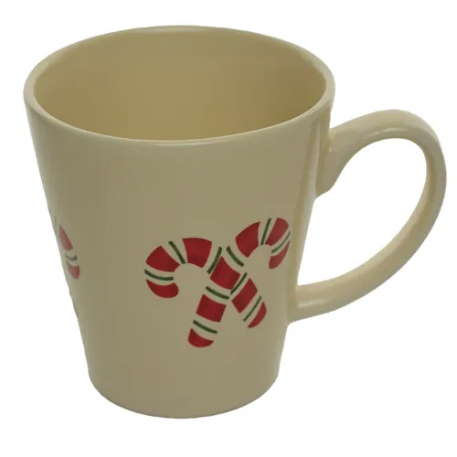 Beige Candy Cane Christmas Mug