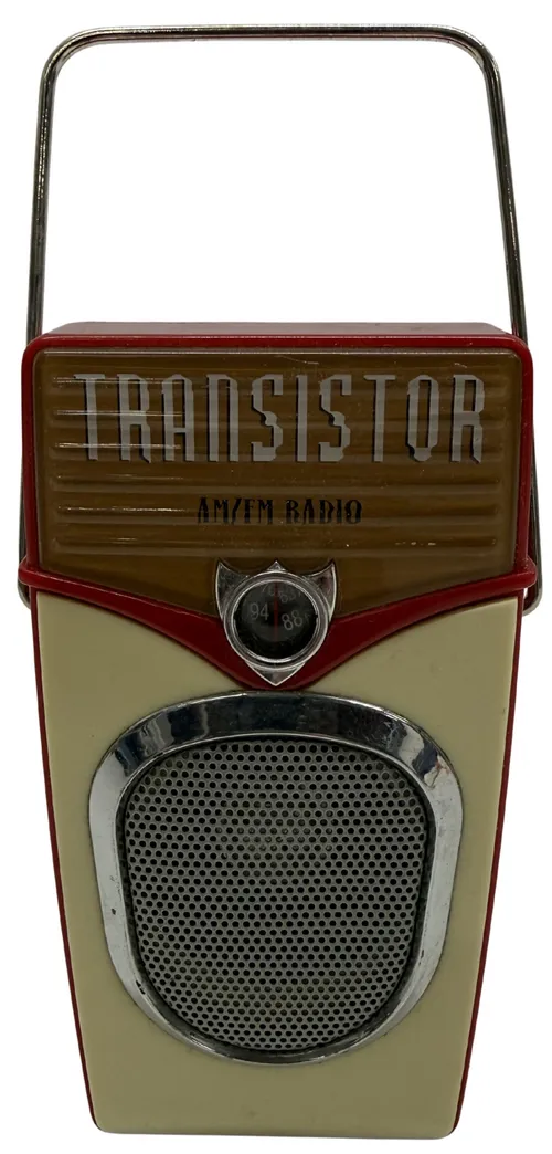 Vintage Cream & Red Portable Transistor Radio