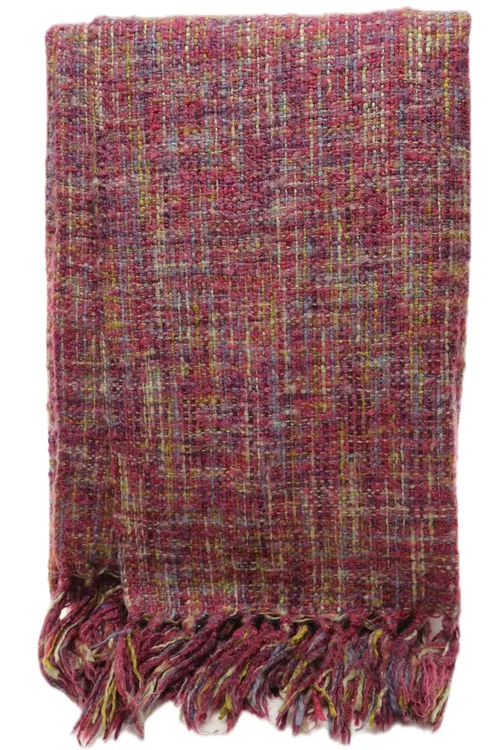 Multicolour Tweed Purple Throw Blanket With Fringe Trim
