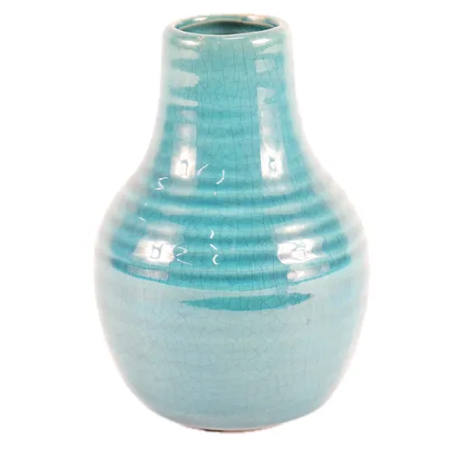 Teal Ceramic Ribbed Bud Vase
