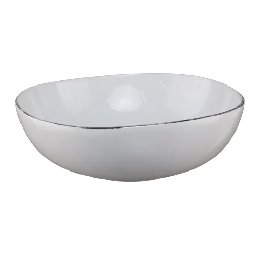 White Irregular Cereal Bowl With Silver Rim