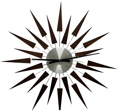Walnut Wood & Silver Starburst Wall Clock