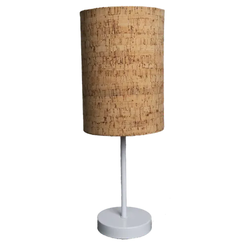White Metal Single Rod Table Lamp With Cork Shade