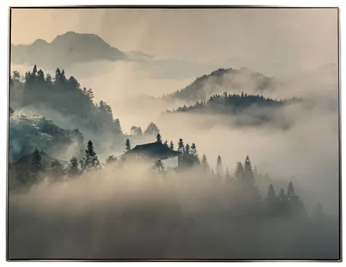 Mountain Clouds On Canvas With Silver Frame