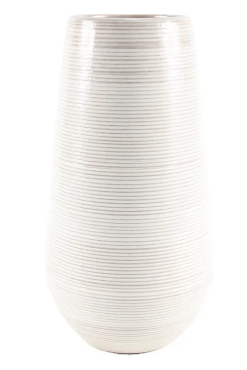 White & Beige Horizontal Stripe Ceramic Vase