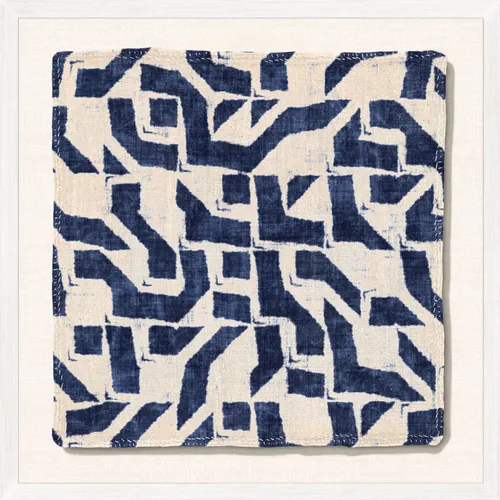 Blue Indigo Geometric Abstract On Textile With White Frame