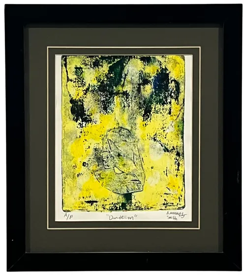 Yellow & Black Dandelion Abstract In Black Frame