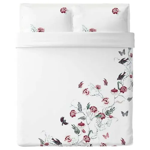 White Duvet Cover With Embroidered Birds - Double