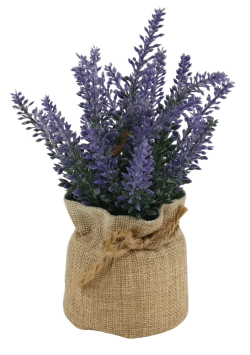 Artificial Lavender In Burlap Covered Pot