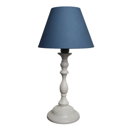 White Spindle Table Lamp With Blue Shade