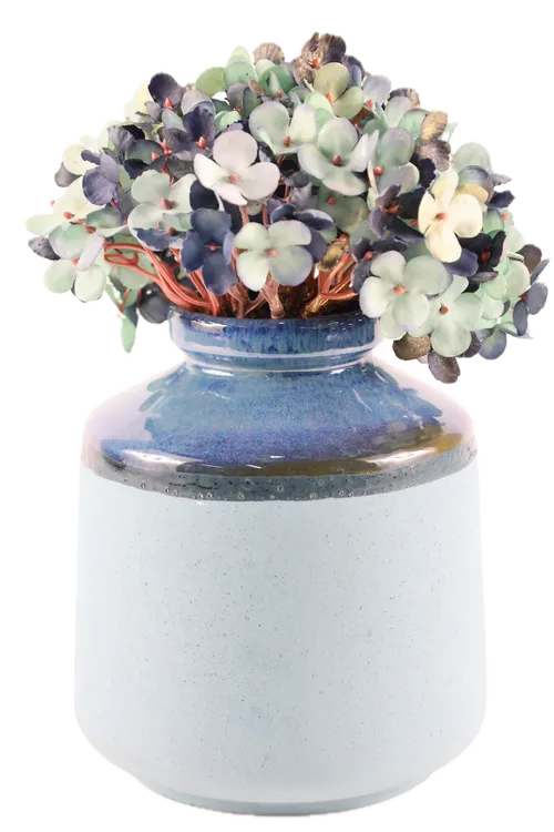 Artificial Blue Hue Buttercups In Two Tone Blue Pot