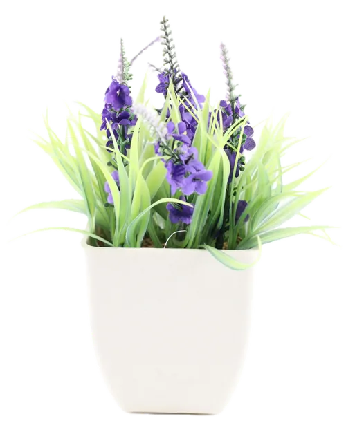 Artificial Grape Hyacinth In Cream Cubed Pot