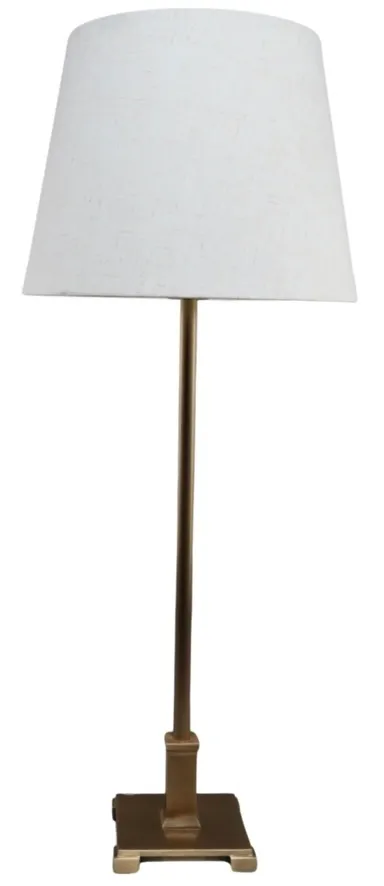 Brushed Gold Table Lamp Wth Pedestal Base & White Shade