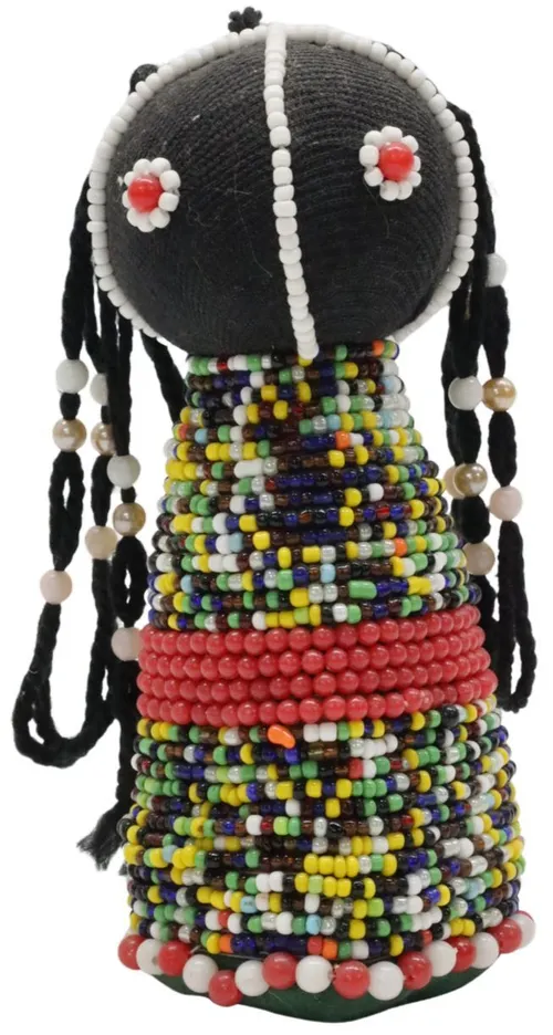 Ndebele Fertility Doll With Multicolour Beads & Red Stripe