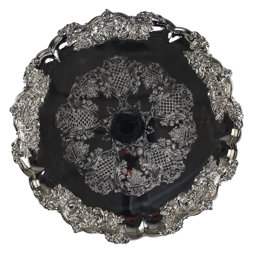Ornate Circular Silver Serving Tray