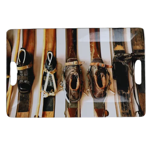Old Cross Country Skis Plastic Serving Tray