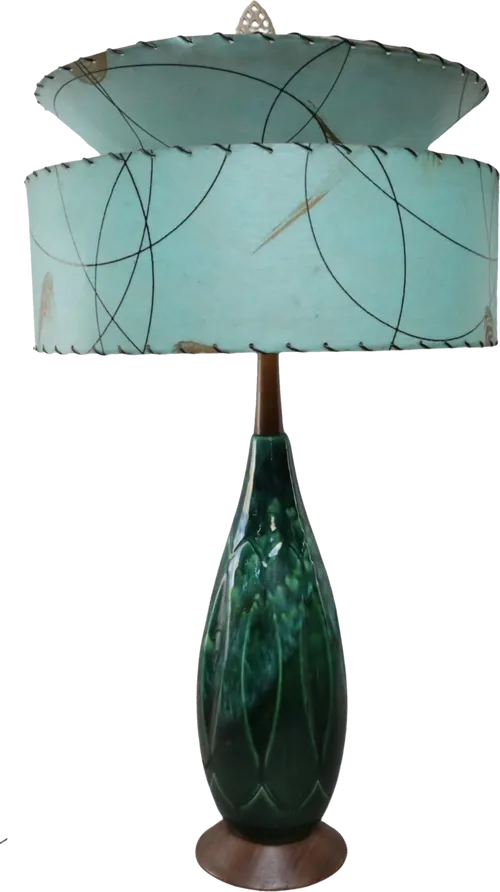 Vintage Green Table Lamp With Green 2 Tier Shade