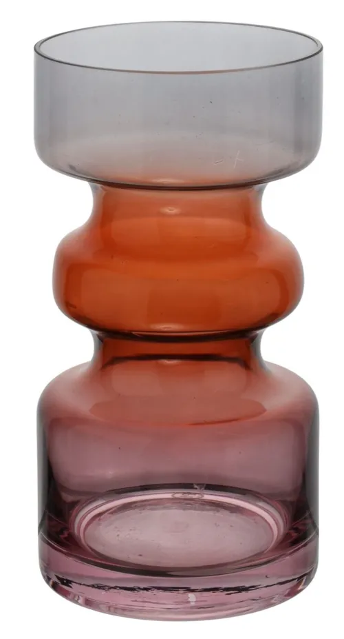 Clear Pink & Orange Glass Vase